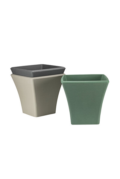 TD POWER Begonvil 38 Cm Kare 28 Litre Beton Görünümlü Plastik Saksı Drenaj Iz...