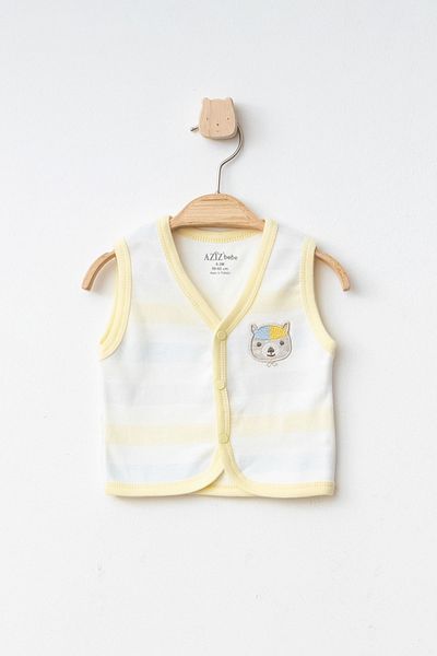 Aziz Bebe Eared Bear Patterned Combed Cotton Vest Size 0-24 Months