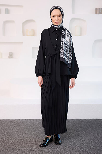 LOCCO Жіноча сорочка з зав'язкою, детальний комплект, чорна