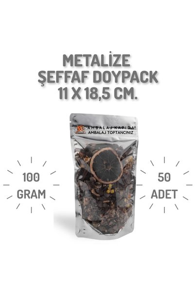 MSB Ambalaj Doypack Metalize Şeffaf Kilitli 11x18*7* 50 Adetli