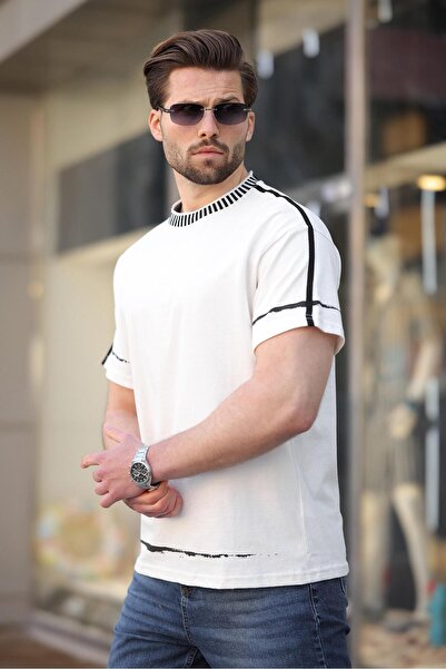 Madmext Ecru 100% Cotton Crew Neck Basic Men's T-Shirt E7140