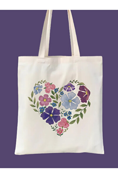 Cemira Kalpli Çiçekli Ham Bez Tote Bag Çanta, Anneler Günü Hediyesi, Kadın He...