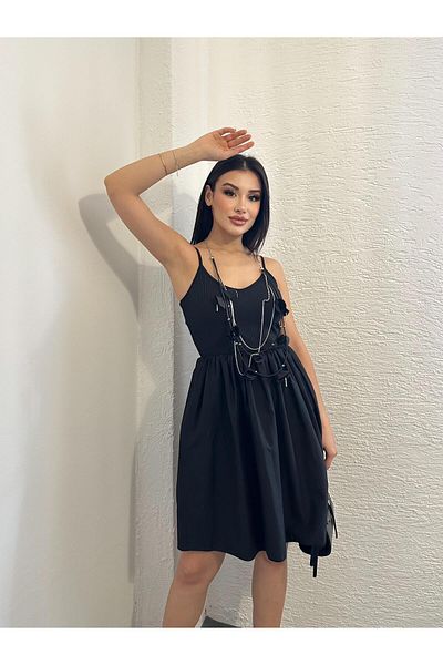 Appleline Strappy Pendant Midi Summer Dress - Black