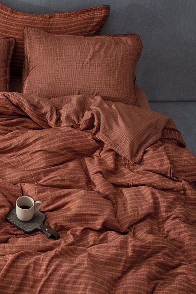 Ecocotton Tara Double Duvet Cover Set 100% Organic Cotton Muslin Tan 200x220 Cm