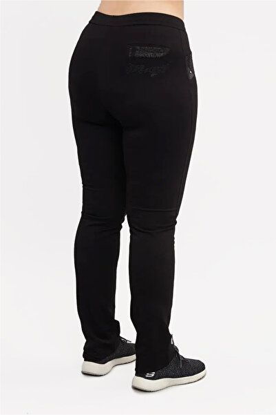 bilcee Γυναικείο μαύρο παντελόνι μεγάλου μεγέθους, υφαντό με λεπτομέρεια τσέπης, βαμβακερό πολυ, αθλητικό παντελόνι 6588