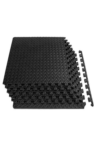 COOYA Exercise Floor Mat, Puzzle Mat, Non slip Rubber Cushion for Home Workout 60 x 60 cm, 6 Piece(Black)