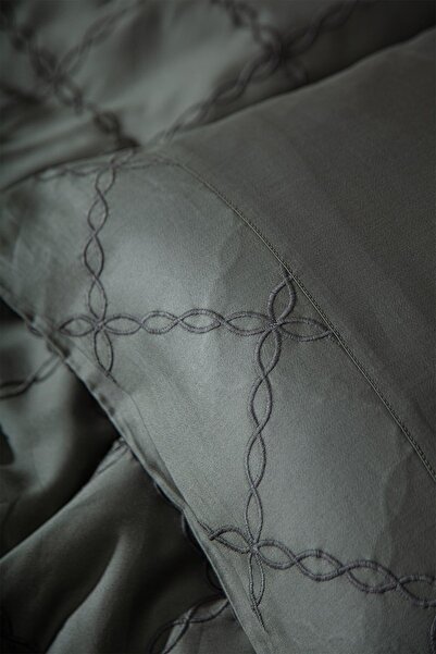 Ecocotton Mahfer King Size Duvet Cover Set 100% Organic Cotton Satin Embroidered Green 240x220 Cm