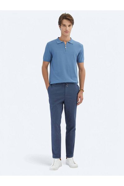 Kip Tricotaj din tricot simplu cu gât polo albastru aviator