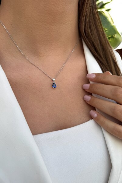 Utku Kuyumculuk 14 AYAR 1,64 CT DAMLA SAFİR TAŞLI VE PIRLANTA TAŞLI ALTIN KOLYE