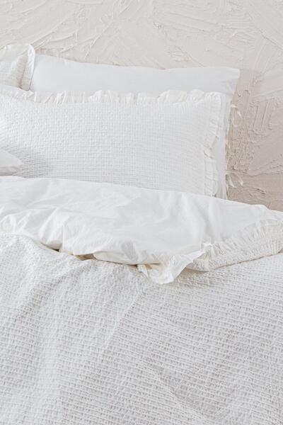 Ecocotton Ayda King Size Duvet Cover Set 100% Organic Cotton Woven Cream 240x220 Cm