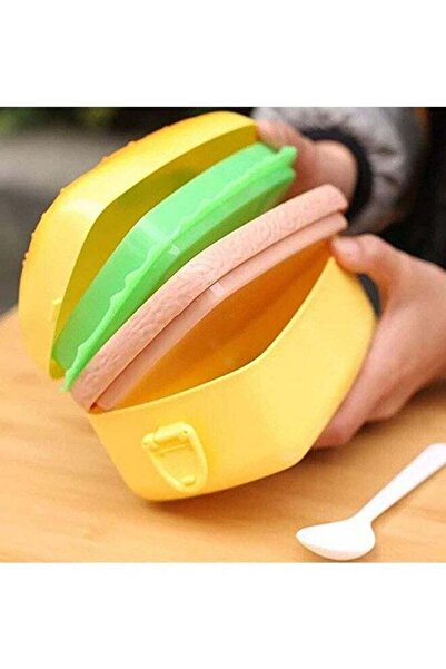 COOYA Portable 3-Tier Burger Lunch Box with Spoon, for Girls and Boys, for Picnics/Outings/Work/School