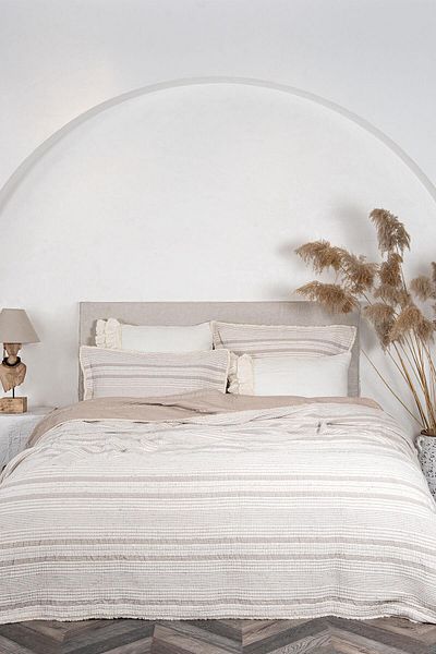 Ecocotton Hivda Double Bedspread - Beige, 100% Organic Cotton, Muslin Filled 240X260 Cm