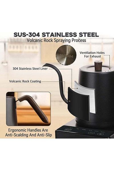 COOYA 0.8L Gooseneck Kettle Temperature Control, Pour Over Electric Kettle for Coffee,1000W Rapid Heating