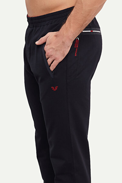 bilcee Ανδρικό σκούρο μπλε Navy με λεπτομέρεια τσέπης βαμβακερό ίσιο πόδι Άνετο αθλητικό παντελόνι 5700