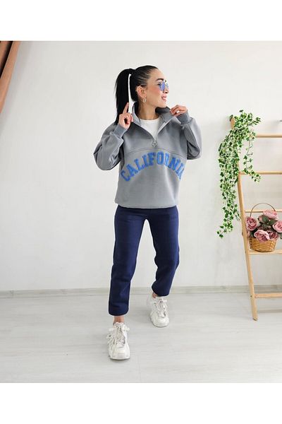 6 butik altı üstü butik Σετ αθλητικής φόρμας California Letter με βελούδινη λεπτομέρεια με φερμουάρ
