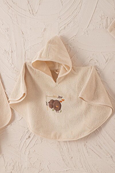 Ecocotton Little Sheep 4-Piece Baby Poncho Set 100% Organic Cotton Embroidered Ecru 0-1 Years