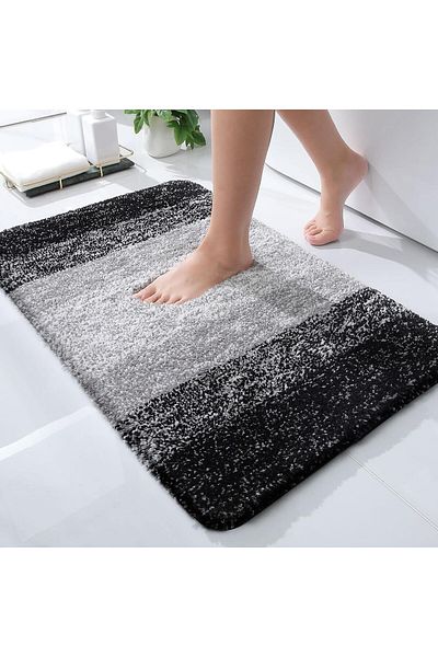 COOYA 50x80cm Bathroom Rug Mat,Soft and Absorbent Microfiber,Non-Slip Plush Shaggy,Machine Wash Dry,Black