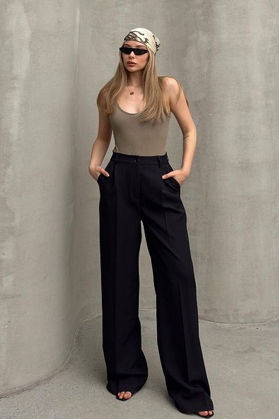 Olcay Palazzo-Hose mit hoher Taille und weitem Bein SCHWARZ 7577