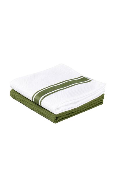 Ecocotton Elvin Кърпи за сушене, 2 броя, 100% органичен памук, специално тъкане, зелено-кремави, 40x60 см