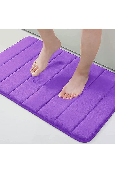 COOYA Memory Foam Bath Mat, 24" x 16", Soft and Non-Slip, Water Absorbent, Machine Washable Bath(Purple)