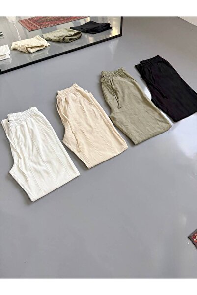 Oliggopol Ανδρικό λευκό λινό φαρδύ παντελόνι με ελαστική μέση