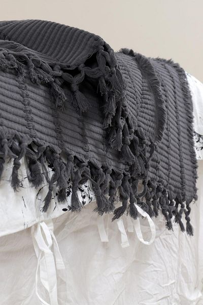 Ecocotton بطانية ريفا بيكيه مزدوجة 100% قطن عضوي جاكار أنثراسيت 220x240 سم