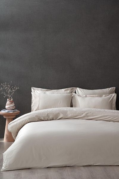 Ecocotton Rana King Size Duvet Cover Set 100% Organic Cotton 300 TC Satin Beige 240x220 Cm