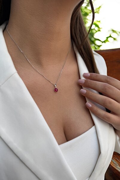 Utku Kuyumculuk 14 AYAR 1,54 CT YAKUT TAŞLI VE PIRLANTA TAŞLI ALTIN KOLYE