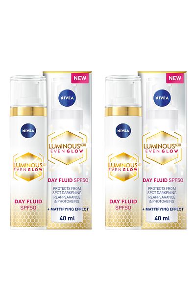 NIVEA NIVEA LUMINOUS630 EVEN GLOW Face Day Fluid SPF 50, Spot Darkening Protection, 40ml, Pack of 2