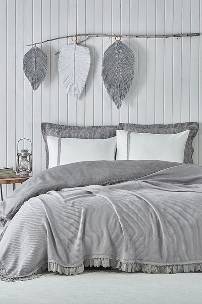 Ecocotton Alessa Double Pique Set 100% Organic Cotton Jacquard Gray 220x240 Cm