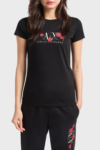 Armani Exchange تي شيرت Armani Exchage مصنوع من القطن بنسبة 100% بتصميم شعار عادي مقاس XW 000315   AF10364 UC001