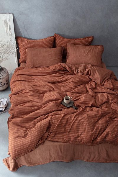 Ecocotton Tara Double Duvet Cover Set 100% Organic Cotton Muslin Tan 200x220 Cm