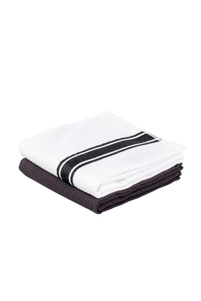 Ecocotton Elvin Кърпи за сушене, 2 бр., 100% органичен памук, специална тъкан, черно-кремави, 40x60 см