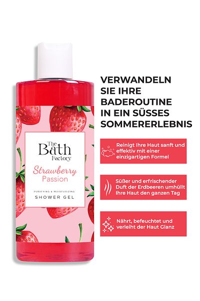 THE BATH FACTORY Gel de duș hidratant și hrănitor cu aromă de căpșuni 400 ML