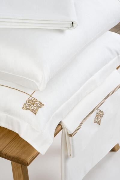 Ecocotton Aden King Size Duvet Cover Set 100% Organic Cotton Satin Embroidered Cream 240x220 Cm