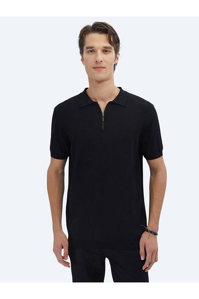 Kip Tricotaj tricotat simplu cu gât polo negru