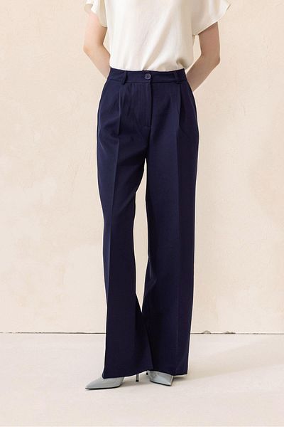 Olcay Palazzo-Hose mit hoher Taille und weitem Bein, DUNKELBLAU 7577