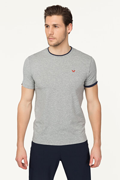 bilcee Ανδρικό γκρι βαμβακερό μπλουζάκι με λαιμόκοψη ποδηλάτου, αθλητικό και ...