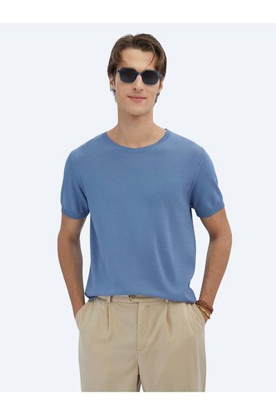 Kip Tricotaj din tricot simplu cu decolteu albastru aviator