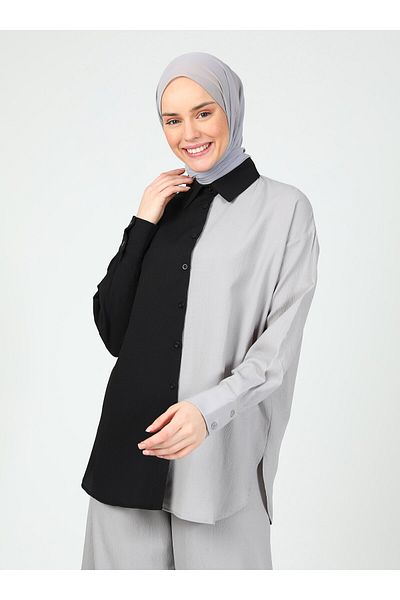 Tavin Black Gray Tavin Color Block Blouse / Shirt