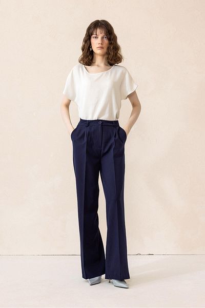 Olcay Palazzo-Hose mit hoher Taille und weitem Bein, DUNKELBLAU 7577
