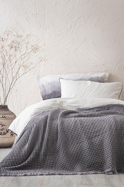Ecocotton Seren Single Pique Blanket 100% Organic Cotton Melange Anthracite 160x220 Cm
