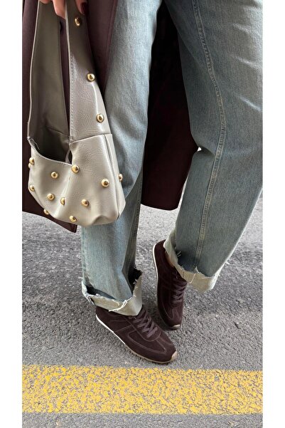 Eataly Shoes Geantă gri pentru femei cu împodobire cu știfturi