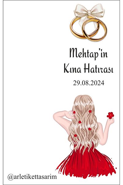 Genel Markalar Kına Hatırası Kırmızı Gelin Resimli Anahtarlık Kartı 9,5x15 Cm...
