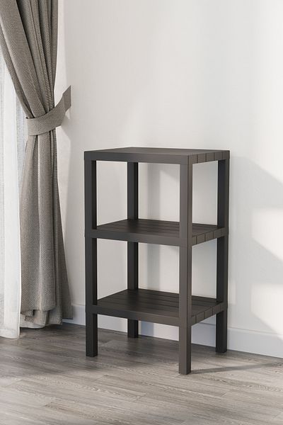 Omaş Household Product 3 niveluri din plastic Ombeg negru - decorativ, simplu, multifuncțional, organizator de baie, ghiveci, raft pentru cărți