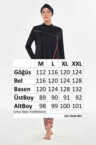 ROZAMAY Lycra Full Covered Hijab Swimsuit Tights Patterned 3126 Black