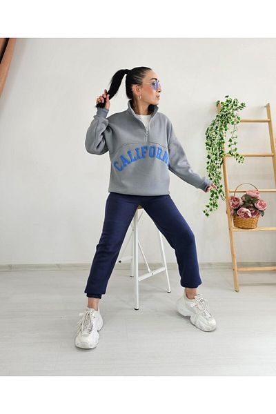 6 butik altı üstü butik Σετ αθλητικής φόρμας California Letter με βελούδινη λεπτομέρεια με φερμουάρ