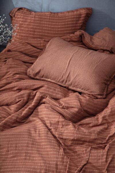 Ecocotton Tara Double Duvet Cover Set 100% Organic Cotton Muslin Tan 200x220 Cm