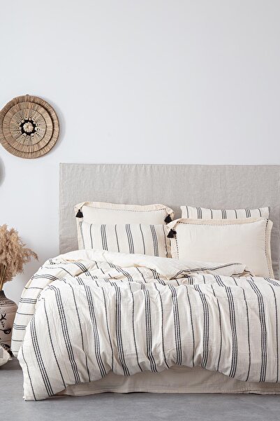 Ecocotton طقم غطاء لحاف كبير الحجم من Izgi 100% قطن عضوي موسلين أسود 240x220 سم