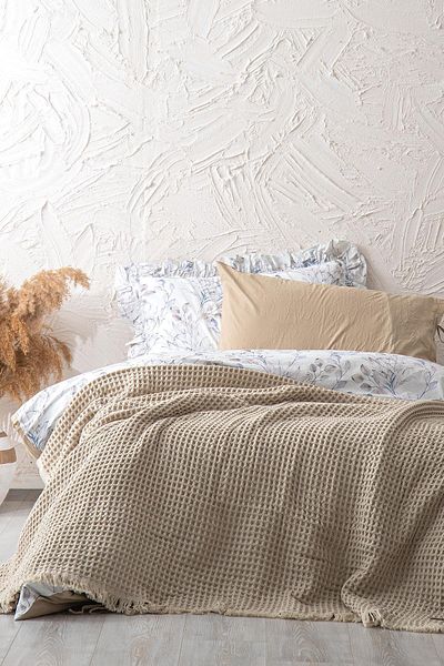 Ecocotton Κουβέρτα Seren Μονό Πικέ 100% Οργανικό Βαμβάκι Μελανζέ Μπεζ 160x220 εκ.